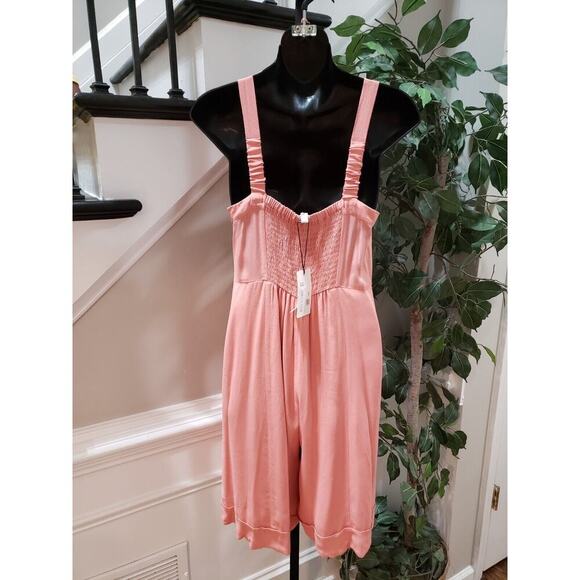 A Loves A Womens Pink Backless Ruched Wide Strap Lace Up V Neck Jumpsuit Size XS - Picture 8 of 16